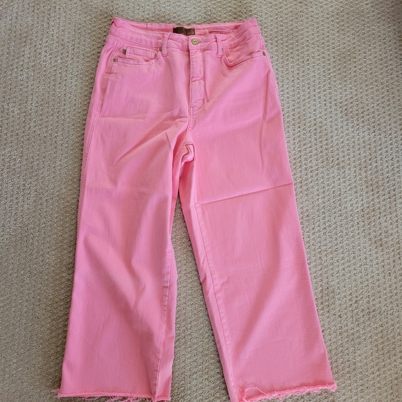 Judy Blue Pink Lisa High Rise Control Top Wide Leg Crop Jeans Size 13 / 31 - Picture 4 of 9